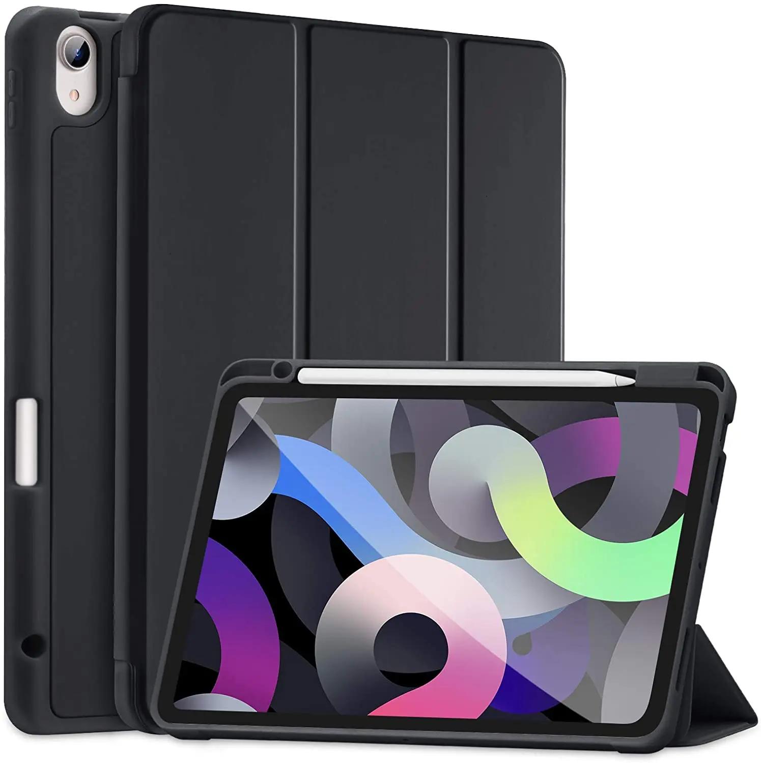 Pour iPad Air 11  4ème 5ème 10.9 Étui Housse à Support en Silicone pour iPad Pro 11 10ème 11ème Génération Étui Housse avec Porte-Crayon iPad 9.7 5th 6th Gen noir