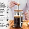 350/600ml French Press Coffee Maker,Durable Bamboo Lid Handle Coffee Pot With Filter System,Heat Resistant BPA-Free Glass Teapot