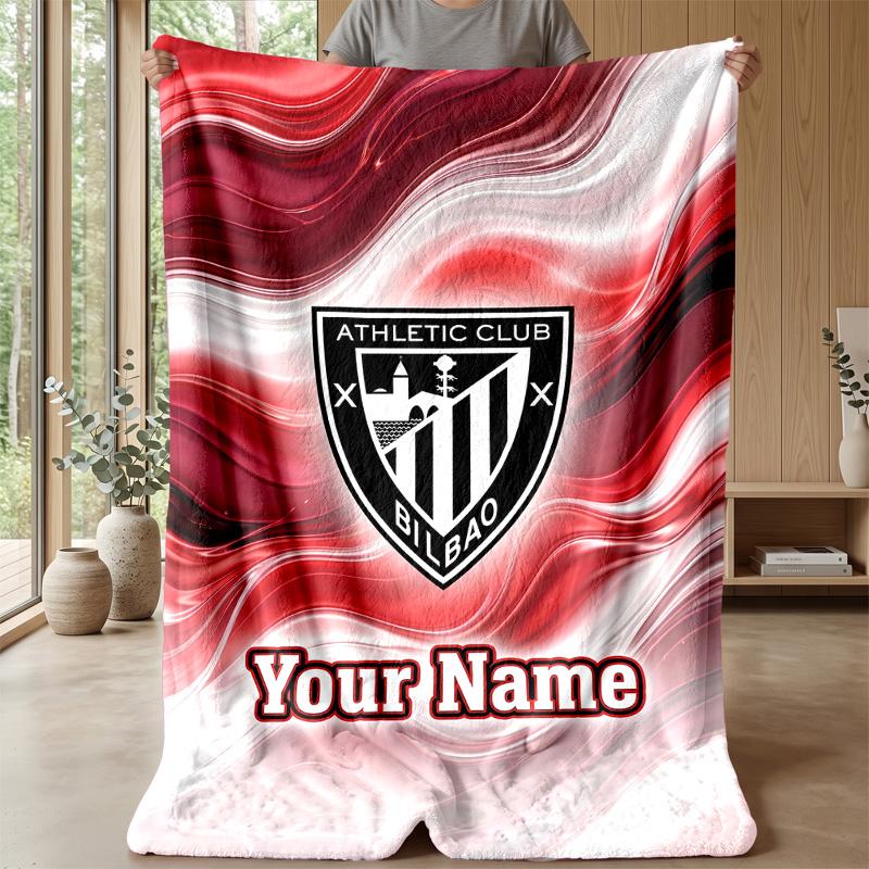 Custom Text Flannel Throw Blanket, Lightweight Cozy Bed Sofa BlanketAthletic Bilbao FC