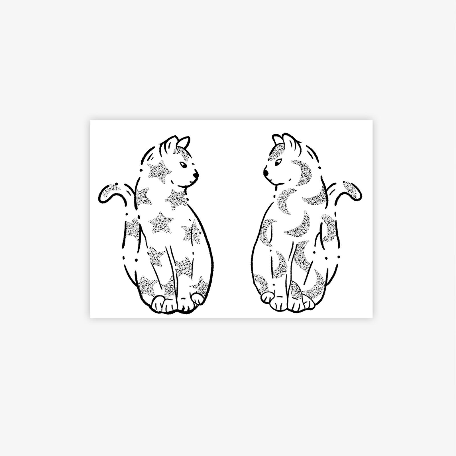 Cute And Simple Twin Star Cat Tattoo Sticker Lasting Waterproof Premium Tattoo Sticker 10*7