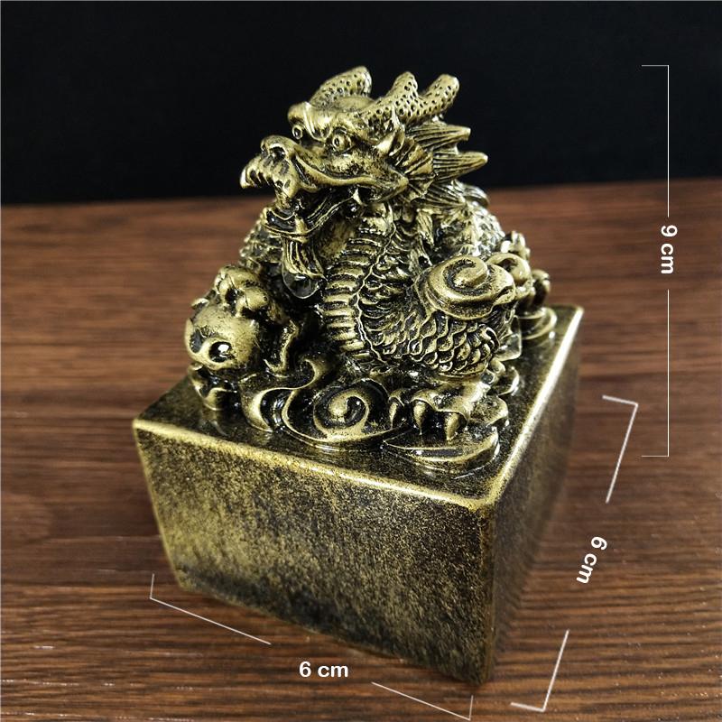 Golden Chinese Dragon Statues Figurine Big Imperial Jade Seal Resin Craft Feng Shui Year Zodiac Dragon Sculpture Home Decoration