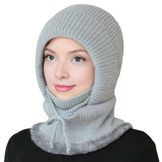 Gestrickte Wollmütze mit Schnürung zur Anpassung, Samtfutter, Gesichts- und Nackenschutz, Reitkopfbedeckung, Winterwärmemütze