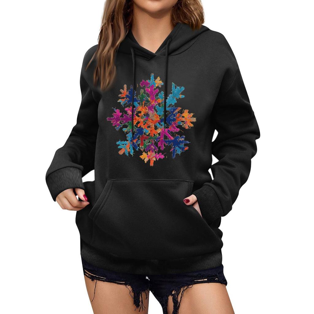 Women's Winter Christmas Printed Pullover Hooded Sweatshirt Fleece Long Sleeve Sweatshirt