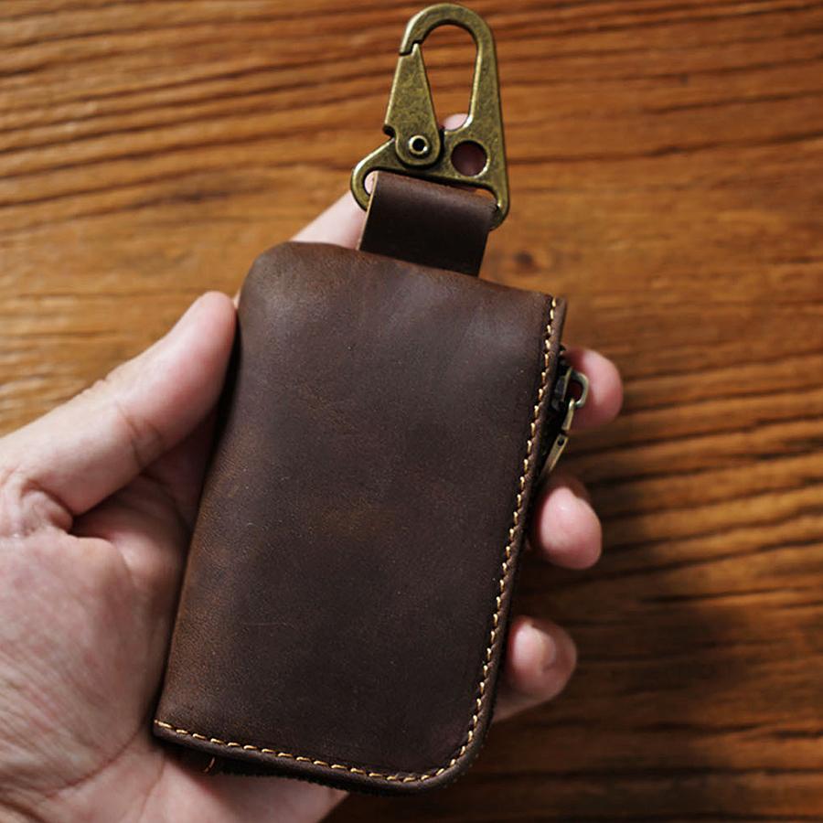 Genuine Leather Key Storage Bag Bluetooth Earphone Keychain  Automotive Smart Key Protective Case Housekeeper Zipper Keys Coin Purse