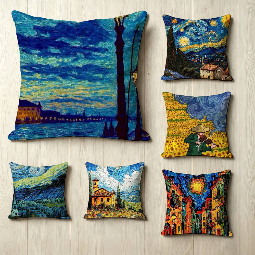 Federa per Cuscino Stampata Quadrata DoubleSided con Pitture di Van Gogh per Camera da Letto, Comodino, Cuscino da Divano