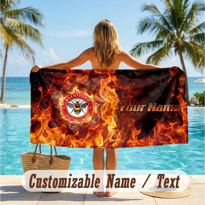 Custom Text Beach Towel, Soft Absorbent Swimming Multi-use TowelBrentford Football