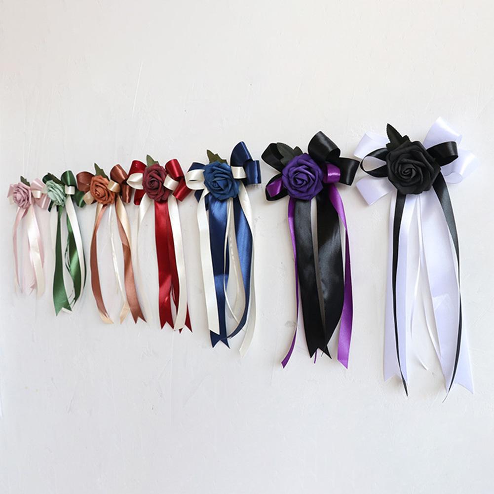 2/4/6/8pcs Wedding Car Rear View Mirror Bow Decoration Car Bow Silk Flower Simulation Flower Bow Decoration Wedding Decorations