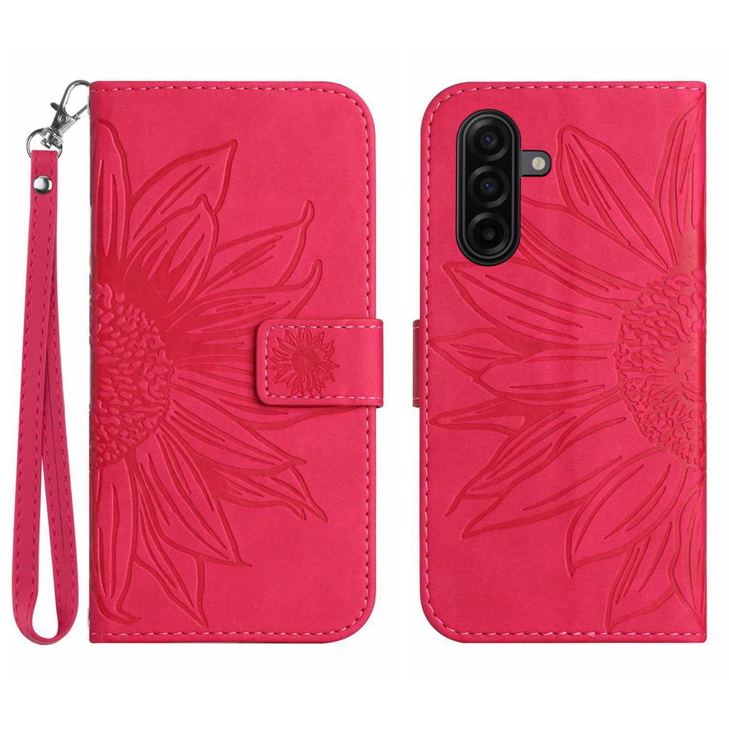 For Samsung Galaxy A57 5G Case Sunflower Imprint Leather Wallet Phone Cover with Wrist Strap