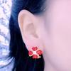 Exquisite Red Four-Leaf Flower Zircon Ear Cuffs - Perfect for New Year Celebrations
