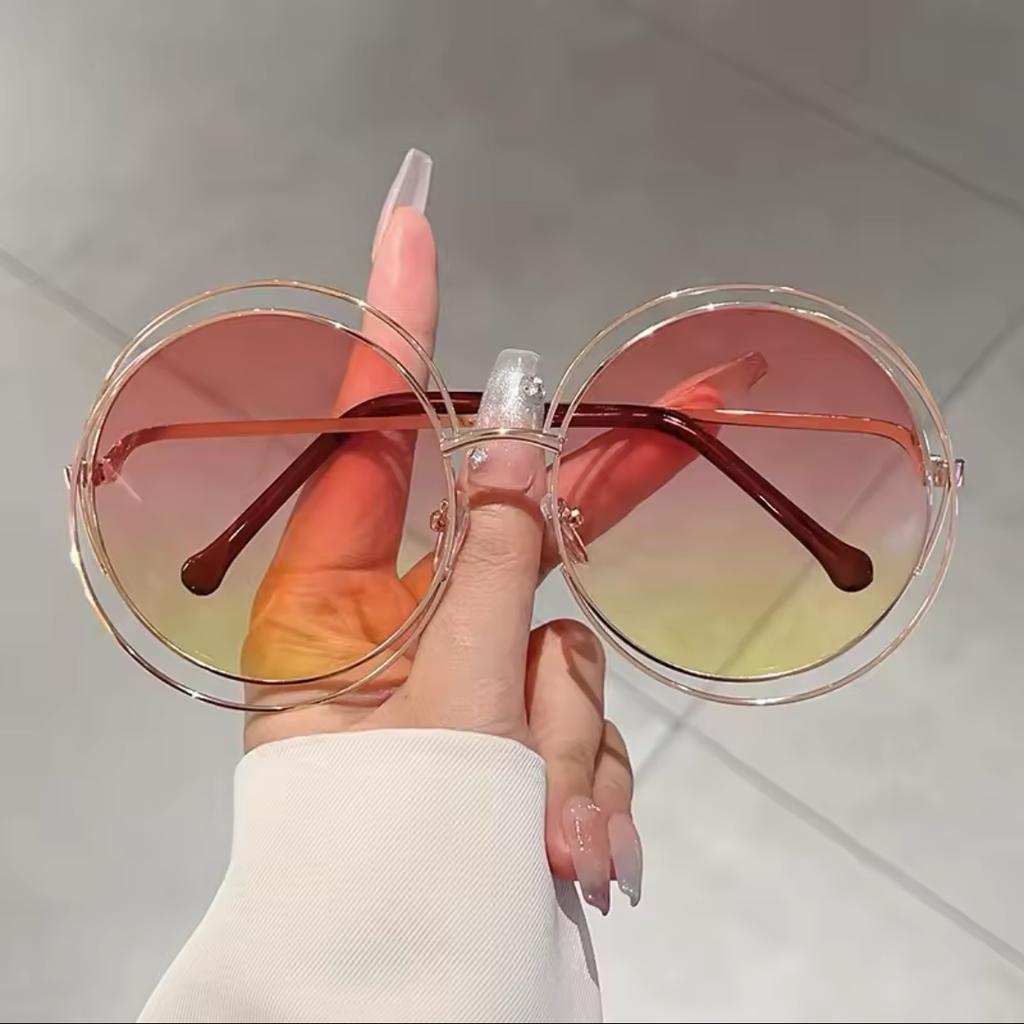 Vintage Oversized Round Sunglasses Women For Men Sun Glasses Punk Popular Big Frame Luxury Brand Designer Hollow Metal Shades