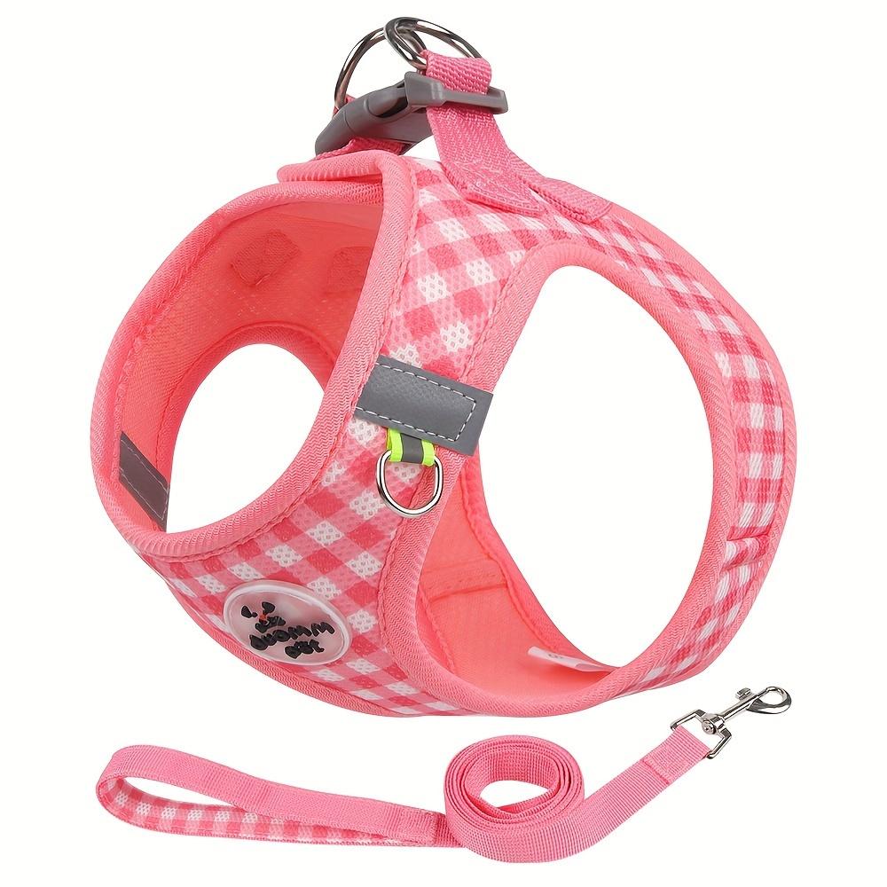 1pc Reflective Plaid Dog Harness with Leash, Breathable Polyester Mesh, Safety Traction Buckle, No-Battery Night Visibility, Under 4ft  for Small Dogs