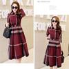Yejocely Check Long Size L Women's Loose-Fit Dress, Cute, Long, Slit, Sexy, Flattering, Sleeves, Simple, Stylish, Autumn/Winter, Red,