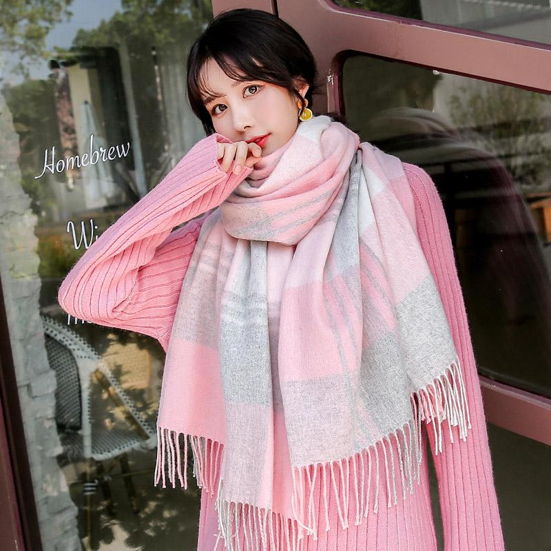 Large Plaid Wool Scarf for Women Koream Autumn Warm Shawls and Wraps Pashmina Winter Wool Scarves Blanket Echarpe Stole Ladies