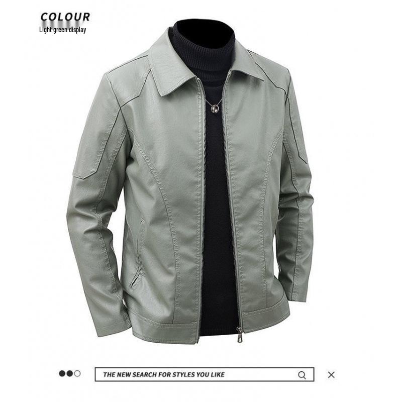 Men’s Slim Fit Leather Jacket with Velvet Lining - Casual Plus Size Lapel Outerwear for Autumn and Winter