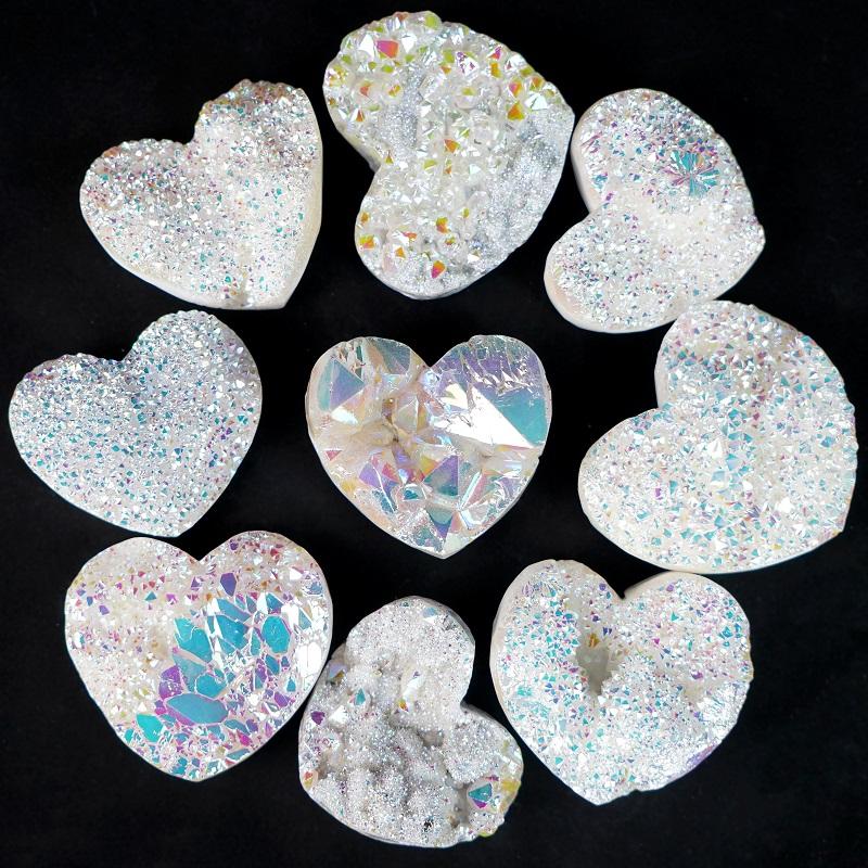 Bulk Crystal Carving Craft Electroplated Angel Aura Druzy Heart for Home Decoration One Size