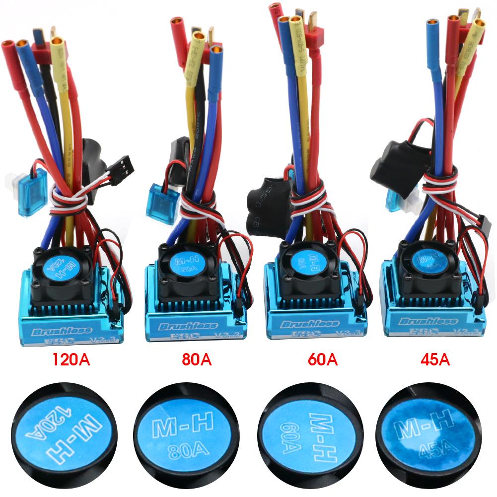 Waterproof 45A 60A 80A 120A Brushless ESC Electric Speed Controller Dust-proof for 1:8 1:10 1:12 RC Car