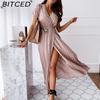 Summer Bohemian V-Neck Short Sleeve Polka Dot Dress Fashion Sexy Casual Long Skirt