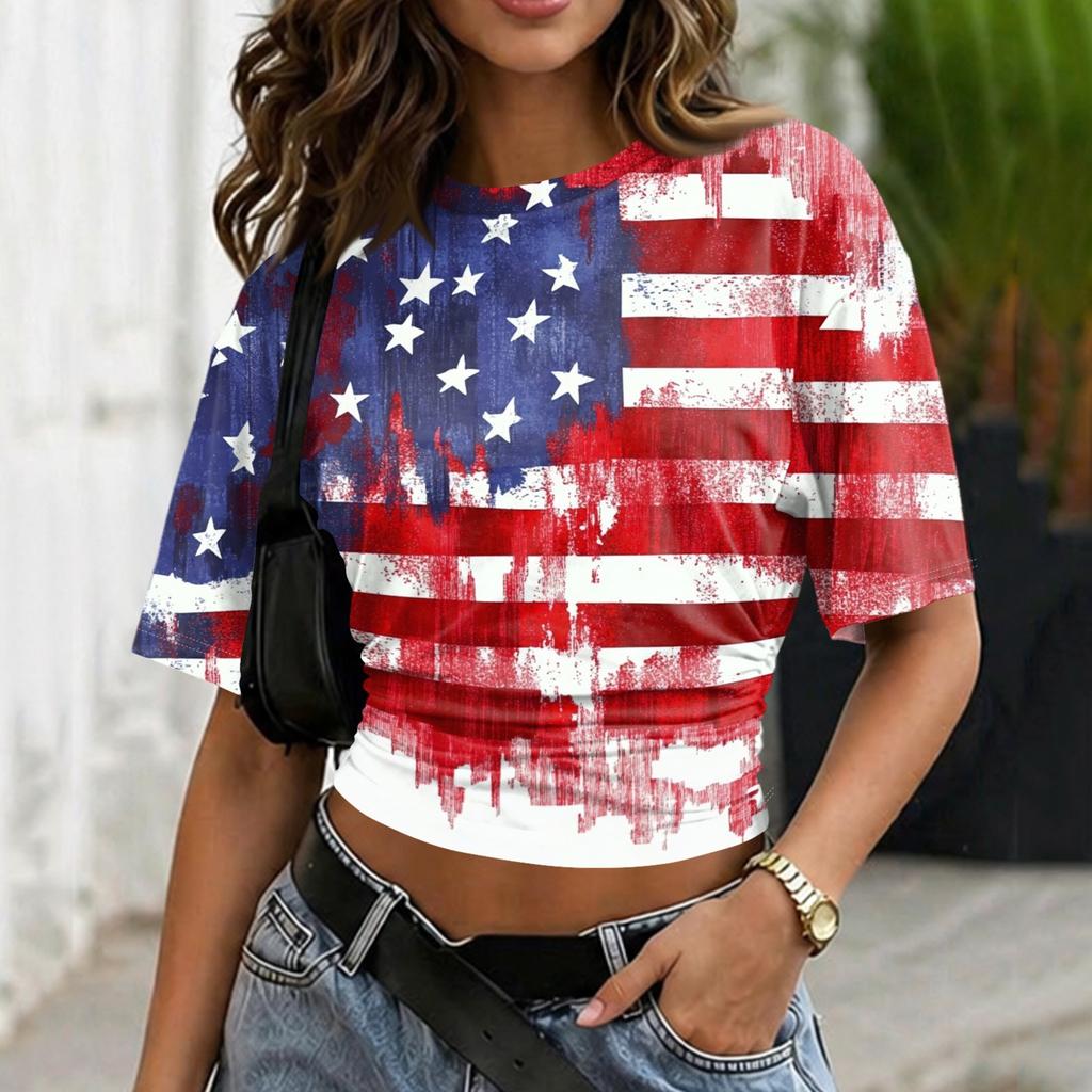 Women's Crew Neck Pullover Short Sleeve T-Shirt Loose Fit Casual Top with Printed Pattern and Relaxed Silhouette for Everyday Wear