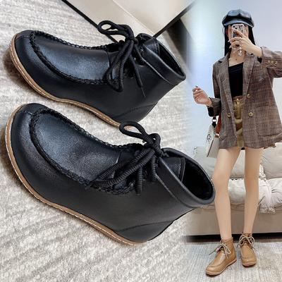 Europäische und amerikanische kurze Stiefel Mutter Schuhe Herbst und Winter neue Retro flache lässige Lederstiefel Schnürstiefel Damenstiefel Hersteller