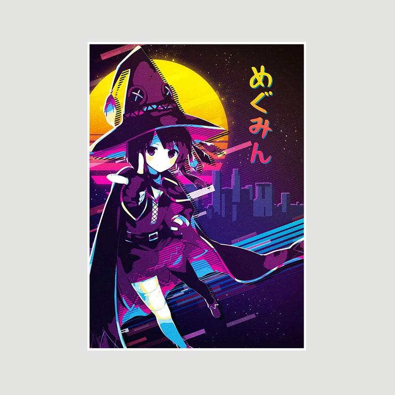 Vintage anime KonoSuba Megumin bílý papír plakáty a tisky ložnice bar kavárna dekorace nástěnná malba retro nástěnné umění malba domácí dekorace