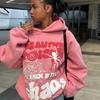 Unisex Oversized Hoodie With Spiderweb Letter Print Streetwear Pullover Sweatshirt In Black Gray Pink Red