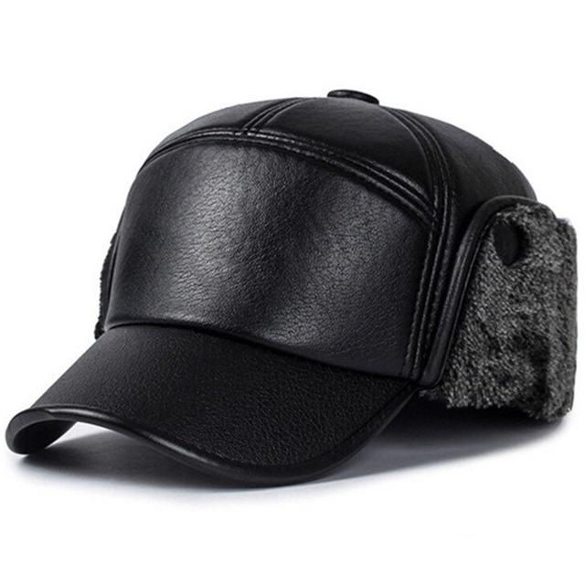 New Fashion Men Leather Hat Baseball Cap Outdoors Hunting Ear Flap Winter Men Women Caps Casual Adjustable