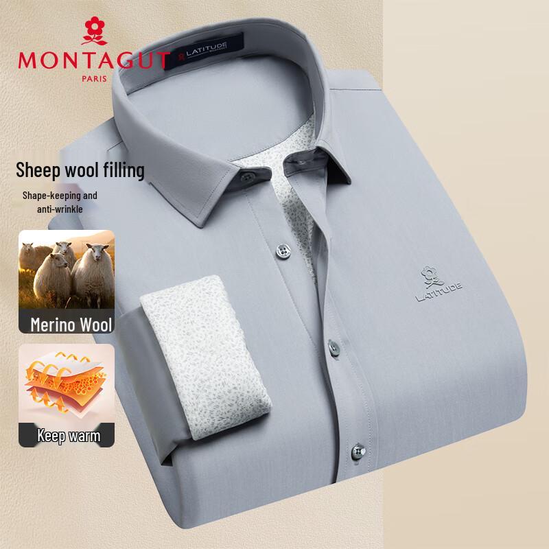 MONTAGUT Men s Autumn/Winter Long-Sleeve Casual Wool Blend Shirt 2XL