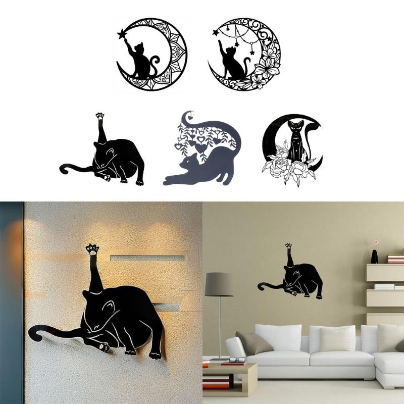 Handcraft Moon Cat Shape Iron Party Decor Delicate Craftsmanship, Enchanting Spooky Atmospheres at Home Offices