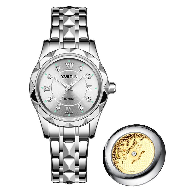 Relógio Oco Falso Mecânico Relógio Feminino Moda Luminoso Pulseira de Aço Relógio Feminino Calendário à Prova d'Água Relógio Feminino