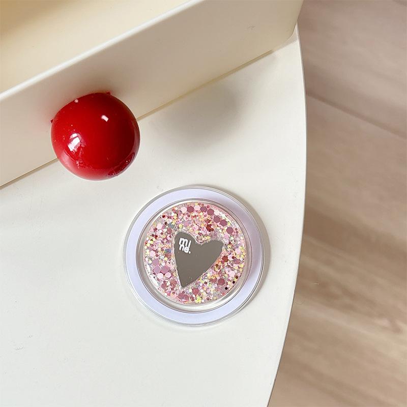 Round Sequin Love Mirror Mobile Phone Holder Airbag Retractable Magnetic Desktop Stand To Watch Dramas And Fold To Carry With You