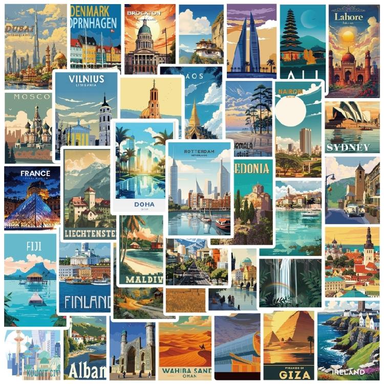 50Pieces Reusable Global Landmark Sticker World Landmark Sticker Set For Scrapbooking Decoration And School Supplies