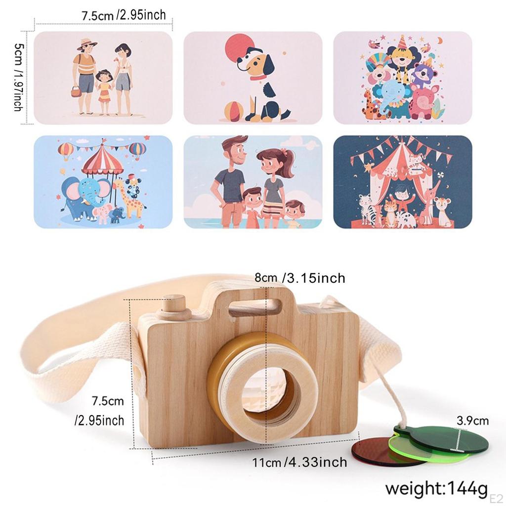 Kids Wood Camera Toys Pretend Play Toy Handmade Motor Skills Early Learning Clear Kaleidoscope Lens