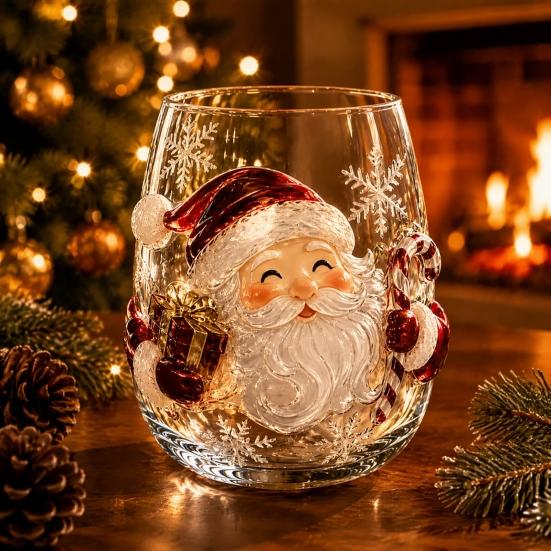 Bicchiere Resistente al Calore Bicchiere Natalizio 3D, Tazza Scolpita Babbo Natale Pupazzo di Neve Albero, Trasparente per Caffè Freddo Decorativo Bicchiere per le Feste, Festivo