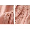 Literary Floral Embroidery Women O Neck Linen Long Shirts Loose Summer Blouses Sum Protection Casual