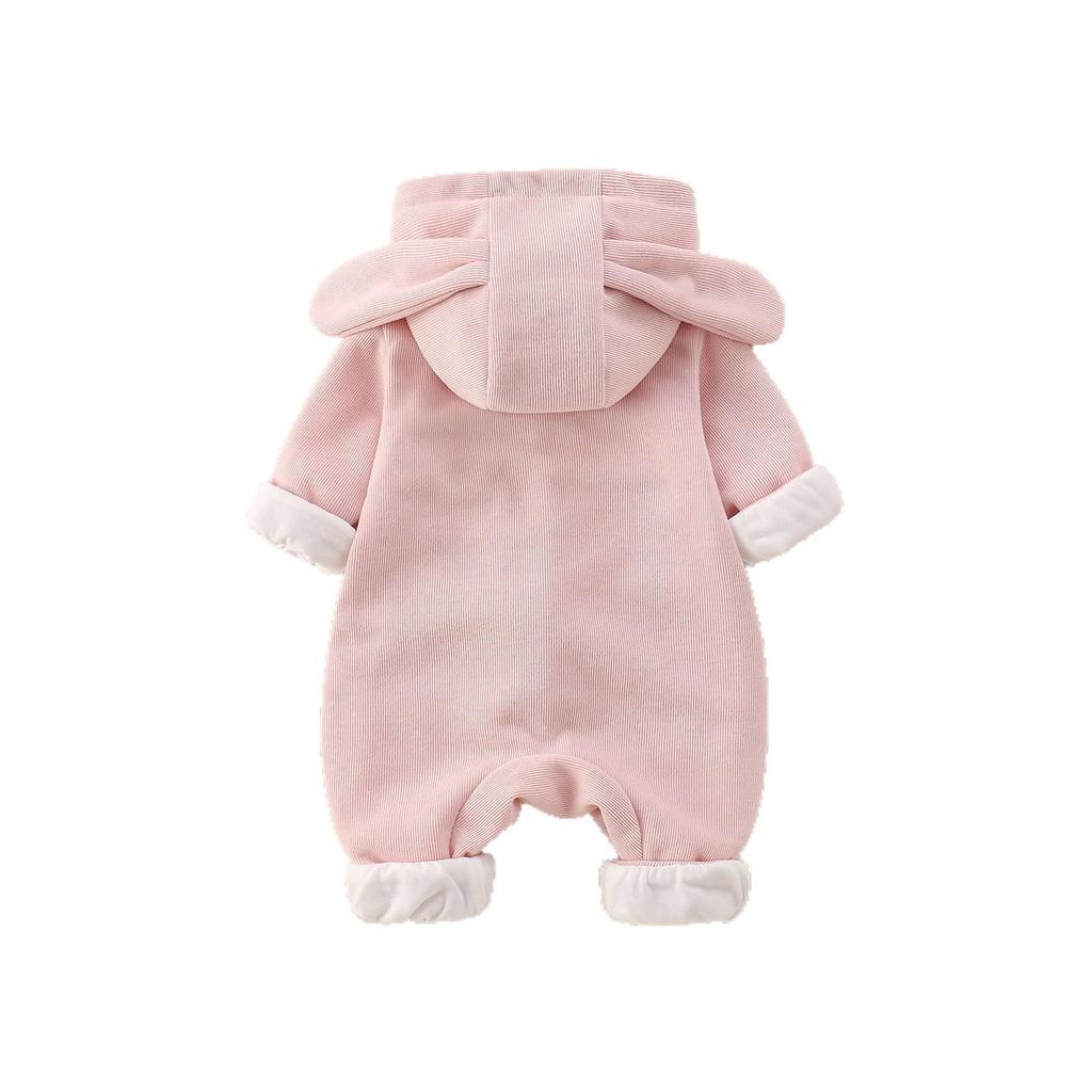 2025 Korean Style Cartoon Hooded Romper for Baby Girls - Cute Autumn Long Sleeve Jumpsuit