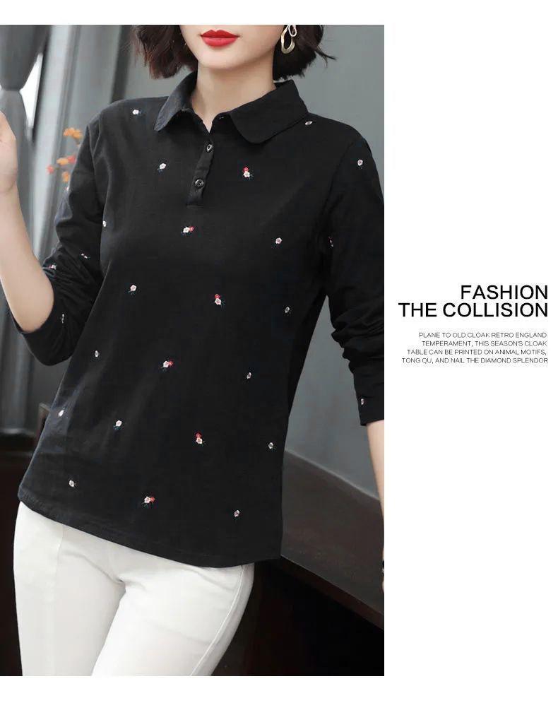 Women's Long Sleeve Polo Shirt - Loose Fit, Plus Size, Spring, Stylish Slimming Top