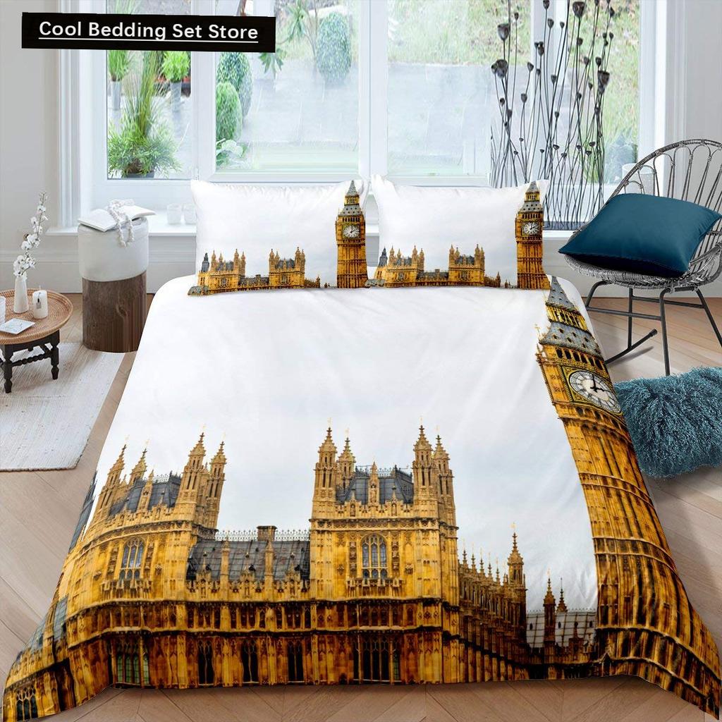 London Telephone Booth King Queen Duvet Cover The Big Ben Bedding Set Retro United Kingdom Quilt Cover Red Grey Comforter Cover