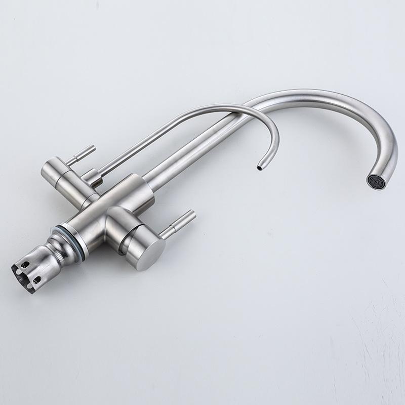 Nickel 304 Stainless Steel  Kitchen Sink Faucet Pure Water Filter Dual Handle Hot and Cold Drinking Water Mixer Taps Crane