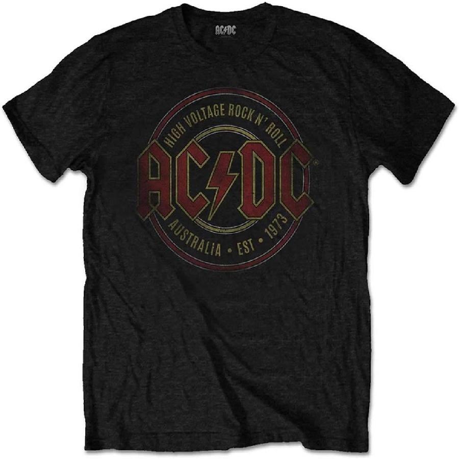 Ac_Dc T Shirt Est 1973 Distressed Band Logo High Voltage Official Mens Black S