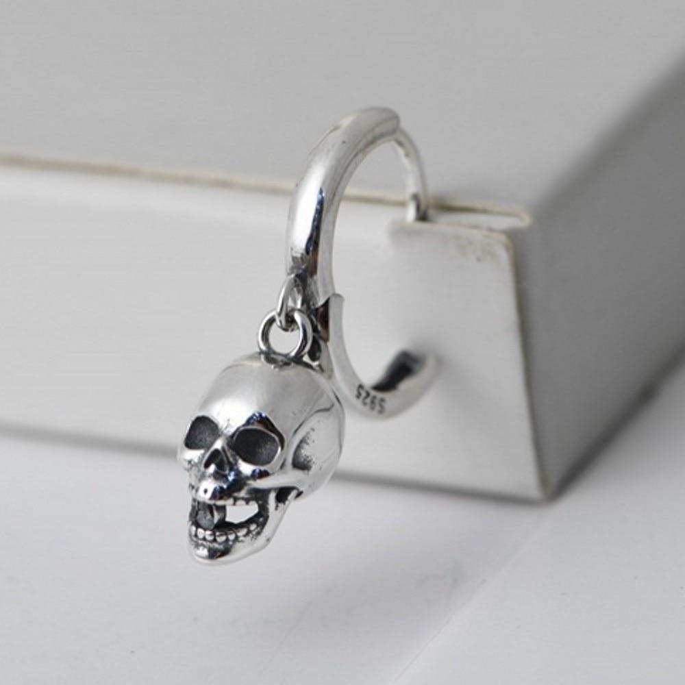 2020 New 100 %Real S925 Pure Silver Fashion Jewelry Woman Earrings Vintage Thai Silver Skull Bell Earrings Woman 