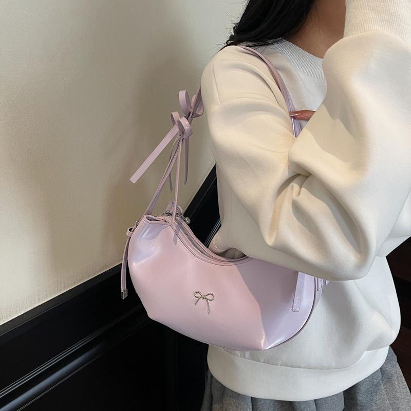 2025 Fashionable New Glossy PU Half Moon Shoulder Bags Solid Zipper High Quality Stylish Design Exquisite Armpit Bags for Women