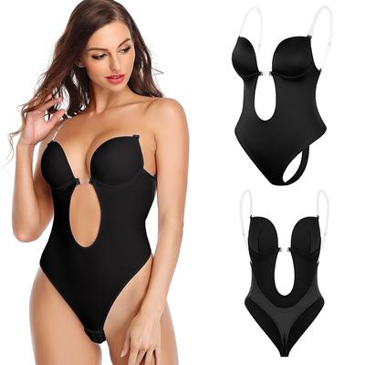 Sexy Full Bodyshaper Bra Women Deep V Neck Bra Thong Shapewear Backless Invisible Push Up Underwear Slimming Bodysuits