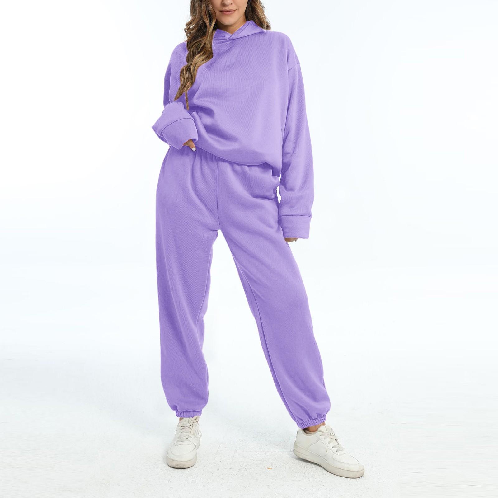 

Женские комплекты из двух предметов, толстовки с длинными рукавами, пуловер, толстовка, спортивные штаны, повседневный спортивный костюм для тренировок XXXL фиолетовый