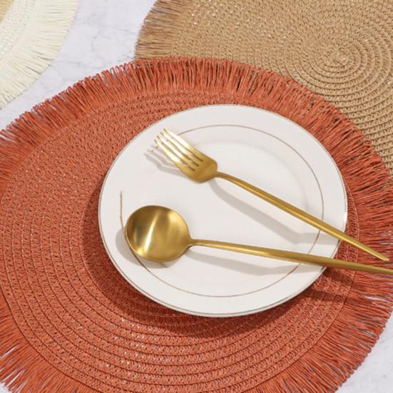 Braided Round Placemats Woven Tassel Table Mats for Kitchen Dining Heat Resistant Natural Fabric Place Mats Indoor Outdoor Use