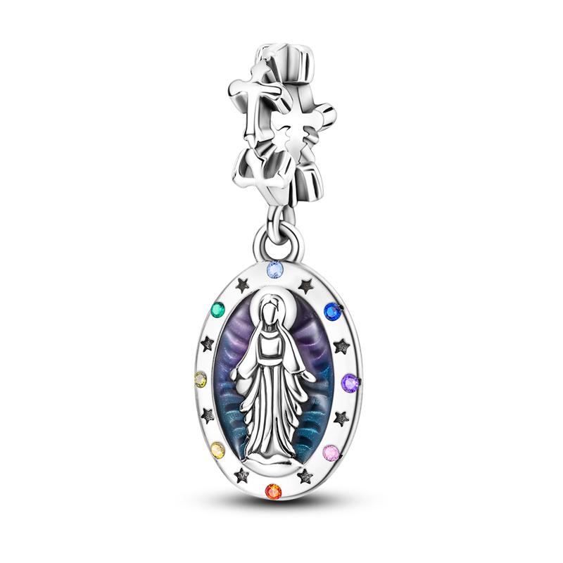 925 Silver Nossa Senhora Aparecida Dangle Cross Charms Pendants Fit Qikaola Bracelets DIY Jewelry For Women