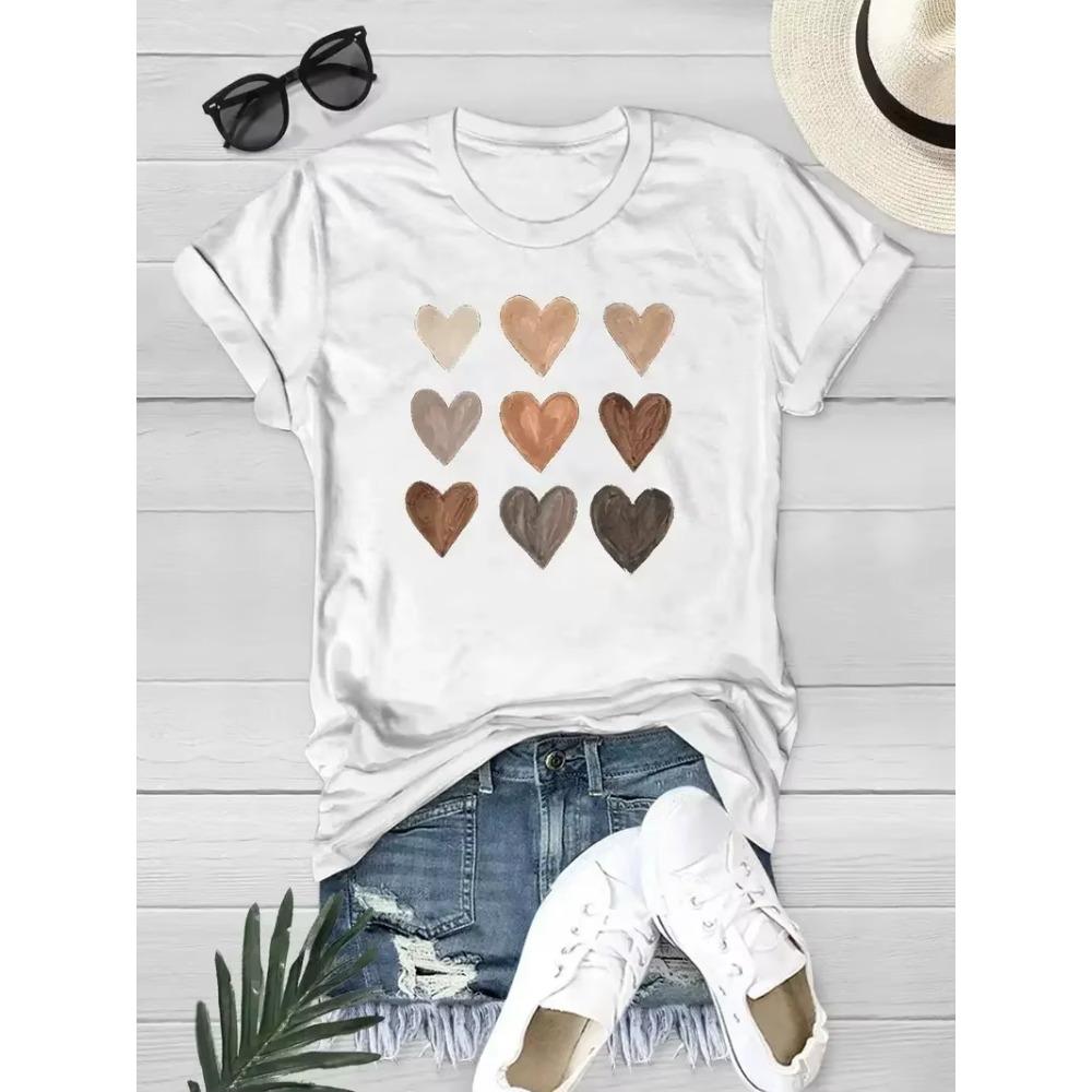 

Женский спортивный повседневный топ с принтом сердца и круглым вырезом, свободный, с коротким рукавом, для лета, одежда Harajuku с графическим принтом, женская футболка, Прямая поставка XXXXXL