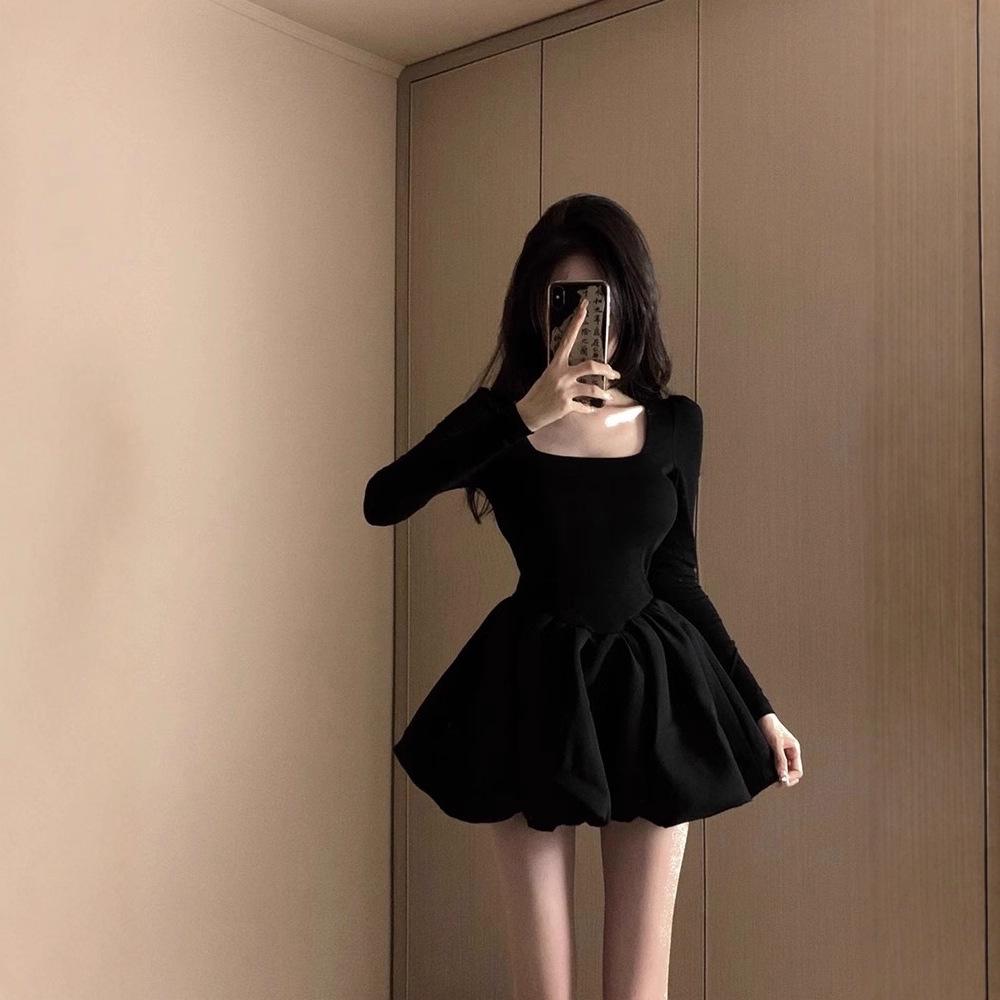 

Маленькое французское шикарное черное осеннее платье - пышная юбка-тюльпан принцессы Small