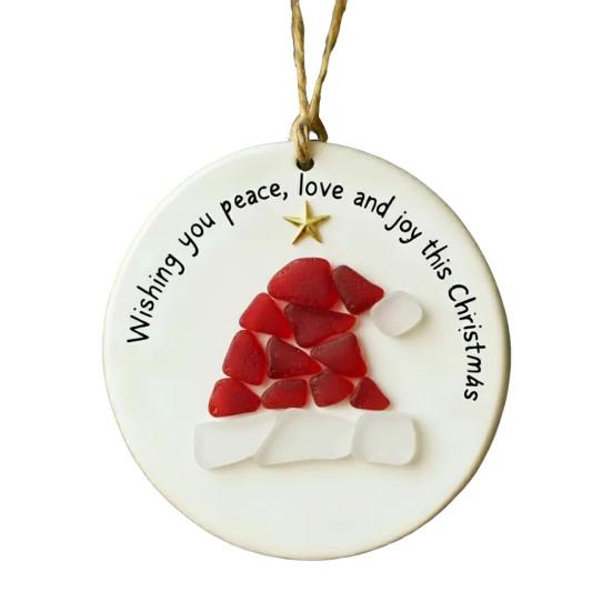 Sea Glass Christmas Ornament Handcrafted Sea Glass Santa/Candy Cane/Tree/Gingerbread Hanging Decor Acrylic Coastal Ornament for Xmas Tree Decor