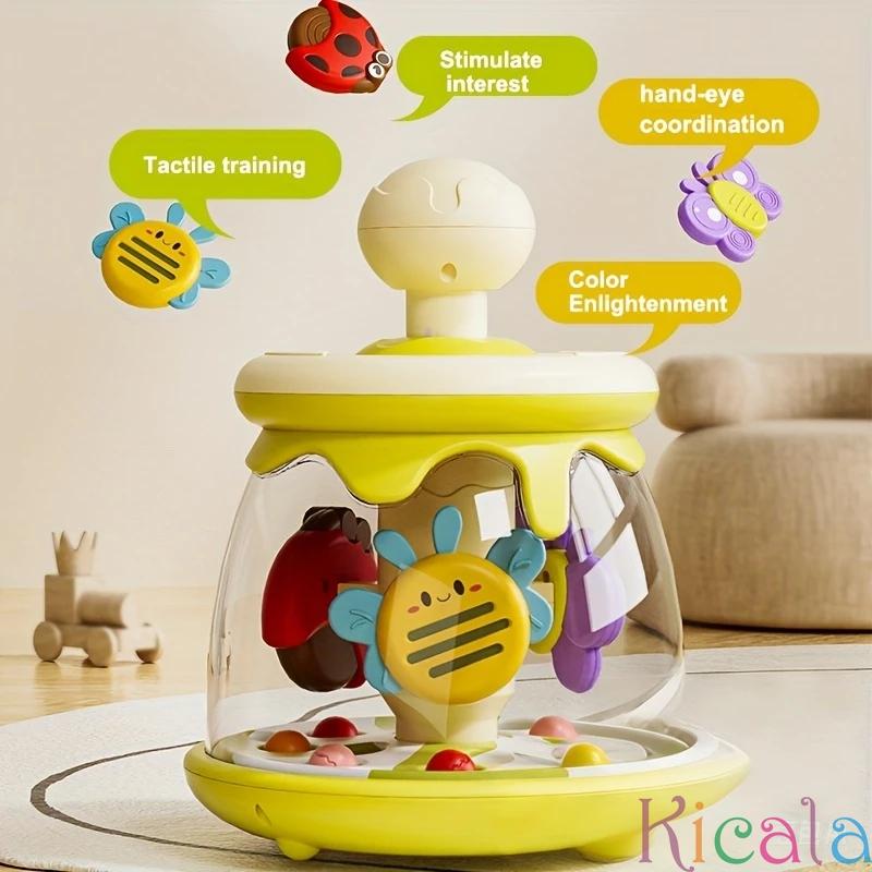 Colorful Insect and Carousel Theme Press-and-Go Toy with Jumping Ball - Early Educational Toddler Toy for Sensory Development