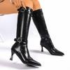 Punk Rivet Belt Buckle Decoration Knee-High Boots Women Sexy Pointed Toe Super High Heel Riding Boots Winter Brand Design Shoes